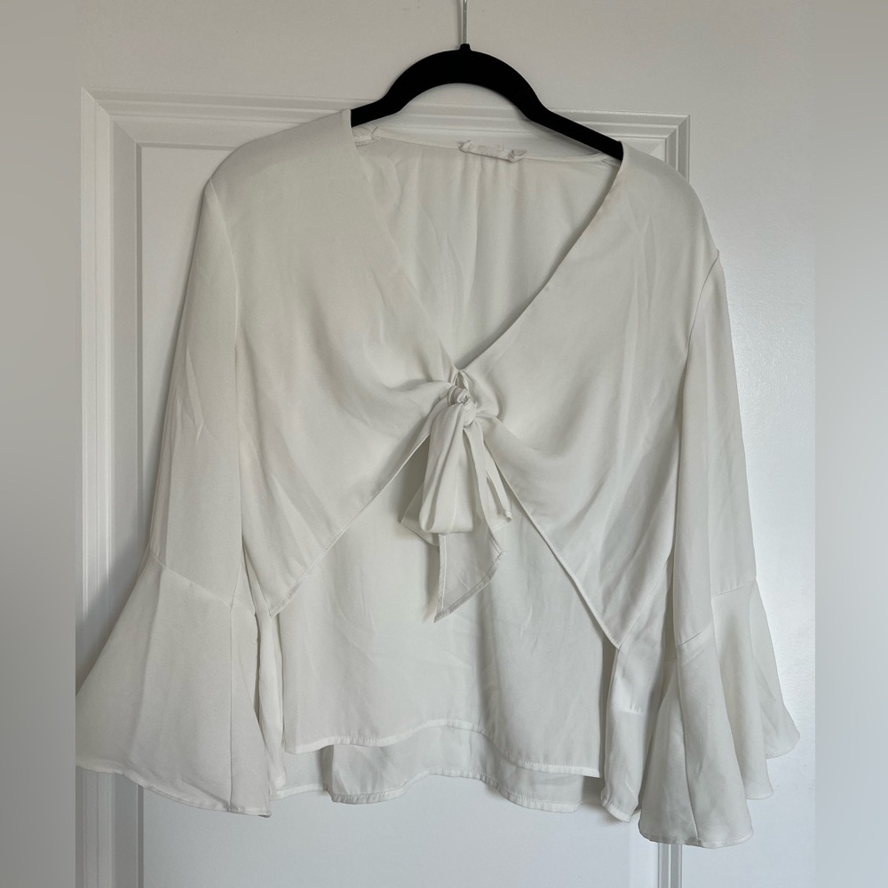 White Women's Top with Tie Front